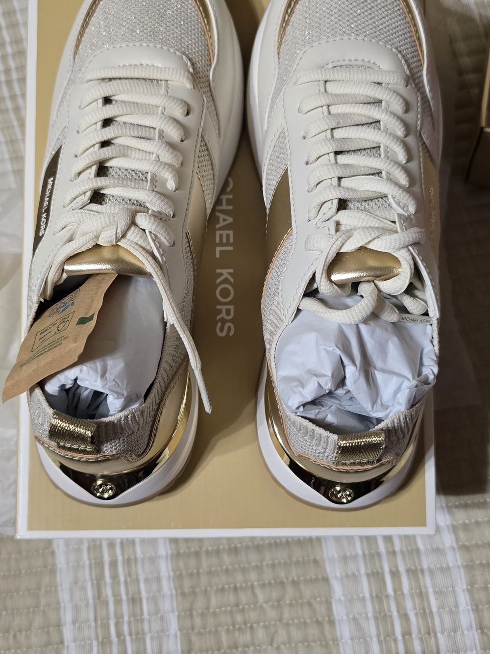 Michael Kors Cream & Gold Platform Lace-Up Sneakers